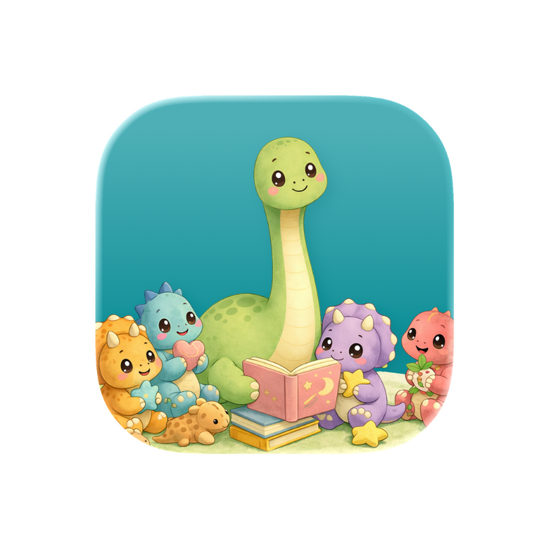 Untitled App icon for the Story Time application, with dinosaurs reading a book